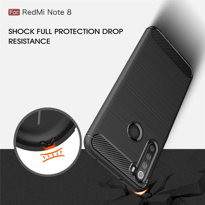 Para Xiaomi Redmi Note 8 Funda de TPU de fibra de carbono con textura cepillada, For Redmi Note 8