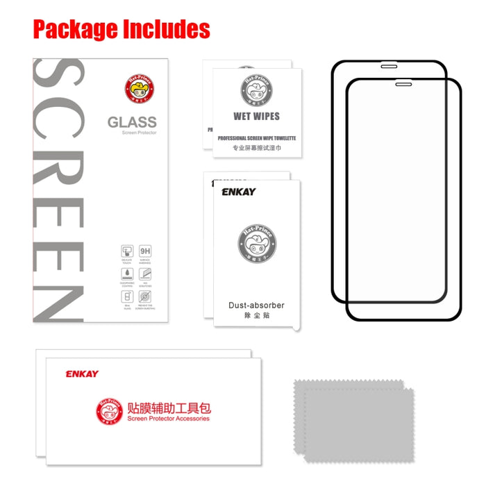 2 uds ENKAY Hat-prince pegamento completo 0,26mm 9H 2.5D película de cobertura completa de vidrio templado, For iPhone 11 / iPhone XR, For iPhone 11 Pro / XS / X, For iPhone 11 Pro Max / XS Max