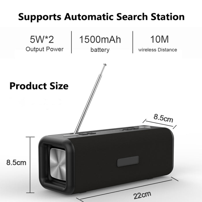 T9 Altavoz inalámbrico Bluetooth 4.2 Caja de sonido portátil de 10 W Radio digital FM Estéreo envolvente 3D, compatible con manos libres y TF y AUX