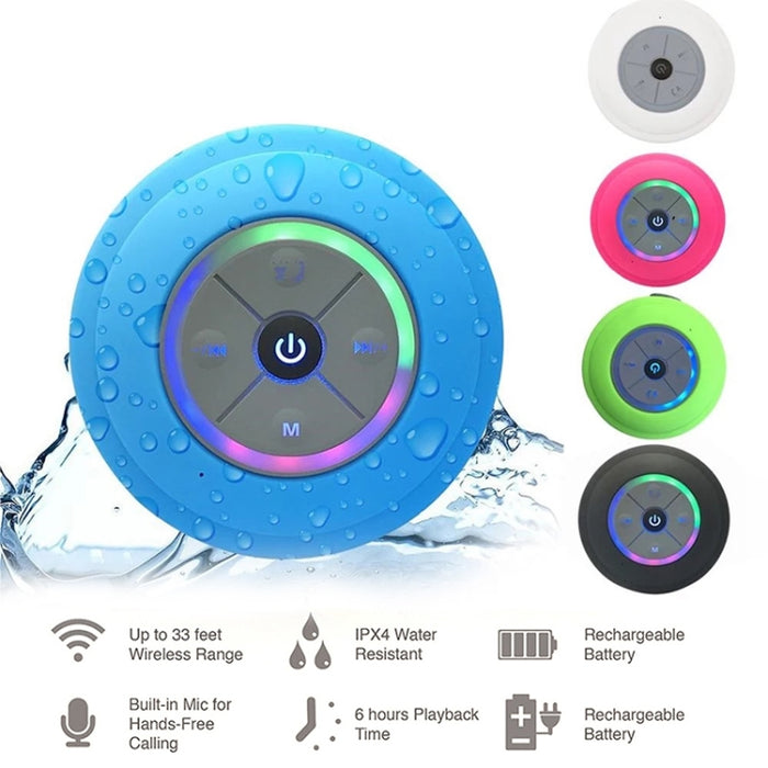 BTS-08 Altavoz Bluetooth inalámbrico Impermeable Led FM Radio Subwoofer Columna Bluetooth Tarjeta TF Ventosa Mini Altavoz de ducha