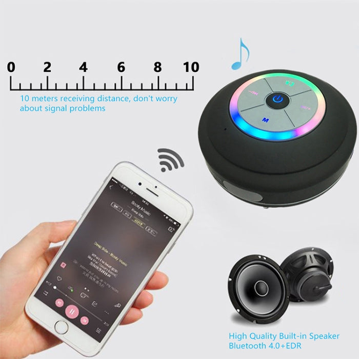 BTS-08 Altavoz Bluetooth inalámbrico Impermeable Led FM Radio Subwoofer Columna Bluetooth Tarjeta TF Ventosa Mini Altavoz de ducha