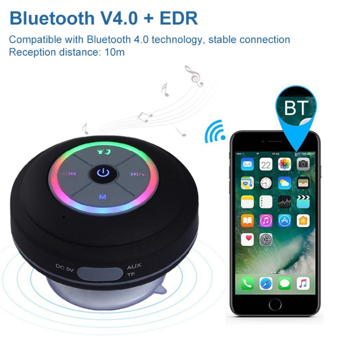 BTS-08 Altavoz Bluetooth inalámbrico Impermeable Led FM Radio Subwoofer Columna Bluetooth Tarjeta TF Ventosa Mini Altavoz de ducha