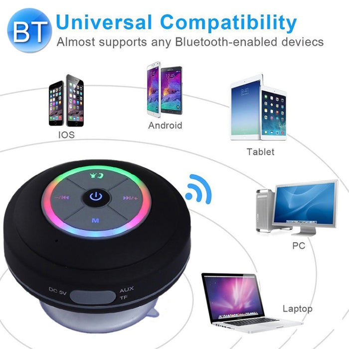 BTS-08 Altavoz Bluetooth inalámbrico Impermeable Led FM Radio Subwoofer Columna Bluetooth Tarjeta TF Ventosa Mini Altavoz de ducha