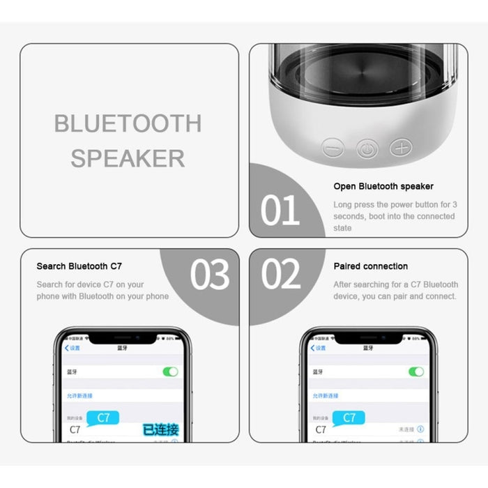 C7 Bluetooth 5.0 Altavoz LED transparente Subwoofer luminoso TWS 6D Surround HIFI Stereo Cool Audio, C7