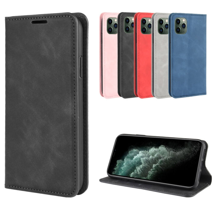 Para iPhone 11 Pro Max Retro-skin Business Funda de cuero con succión magnética con monedero-soporte-portabrocas, For iPhone 11 Pro Max