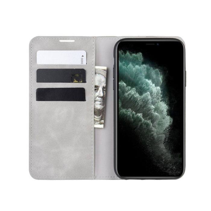 Para iPhone 11 Pro Max Retro-skin Business Funda de cuero con succión magnética con monedero-soporte-portabrocas, For iPhone 11 Pro Max