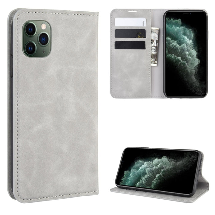 Para iPhone 11 Pro Max Retro-skin Business Funda de cuero con succión magnética con monedero-soporte-portabrocas, For iPhone 11 Pro Max