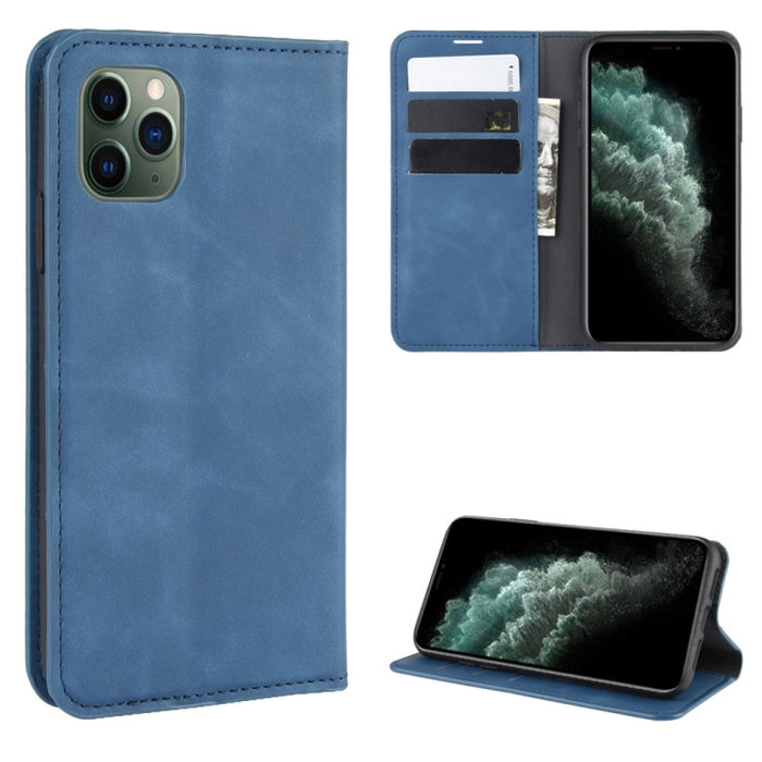 Para iPhone 11 Pro Max Retro-skin Business Funda de cuero con succión magnética con monedero-soporte-portabrocas, For iPhone 11 Pro Max