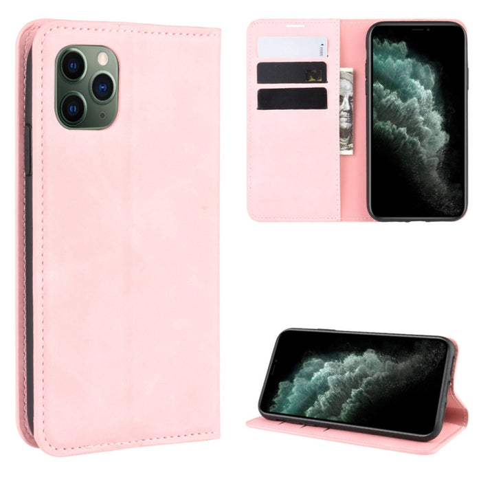 Para iPhone 11 Pro Max Retro-skin Business Funda de cuero con succión magnética con monedero-soporte-portabrocas, For iPhone 11 Pro Max