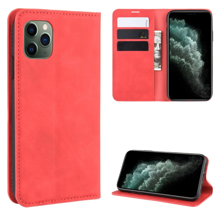 Para iPhone 11 Pro Max Retro-skin Business Funda de cuero con succión magnética con monedero-soporte-portabrocas, For iPhone 11 Pro Max