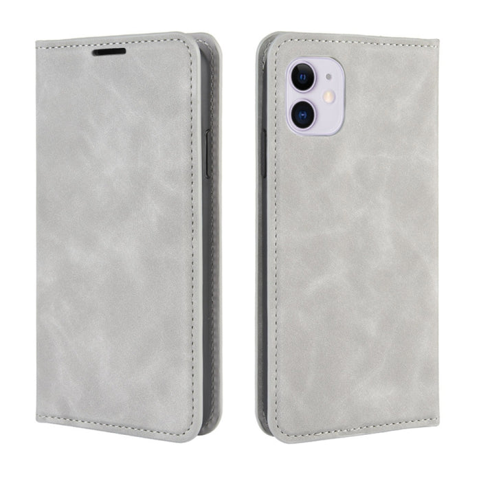 Para iPhone 11 Retro-skin Business Estuche de cuero con succión magnética con monedero-soporte-portabrocas, For iPhone 11