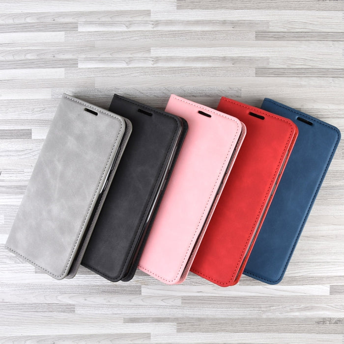 Para iPhone 11 Retro-skin Business Estuche de cuero con succión magnética con monedero-soporte-portabrocas, For iPhone 11