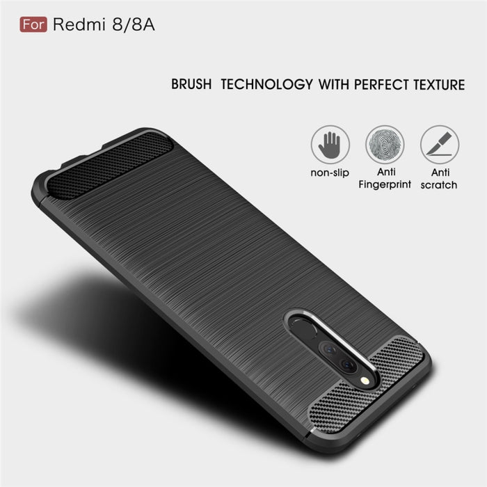 Para Xiaomi Redmi 8 Funda de TPU de fibra de carbono con textura cepillada