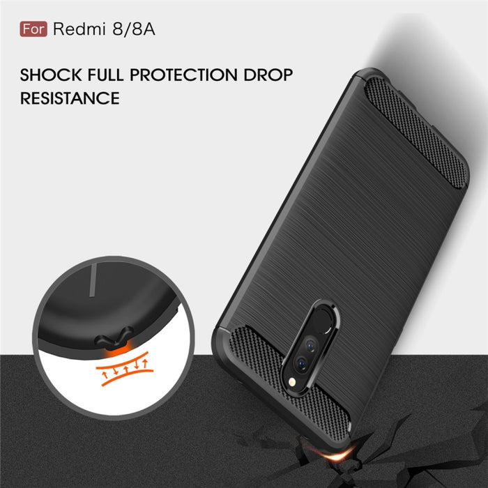 Para Xiaomi Redmi 8 Funda de TPU de fibra de carbono con textura cepillada