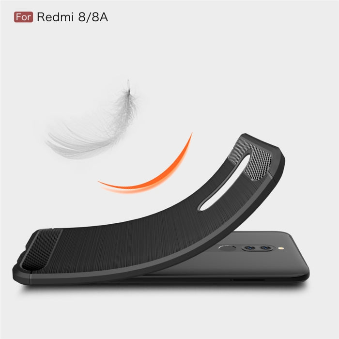 Para Xiaomi Redmi 8 Funda de TPU de fibra de carbono con textura cepillada