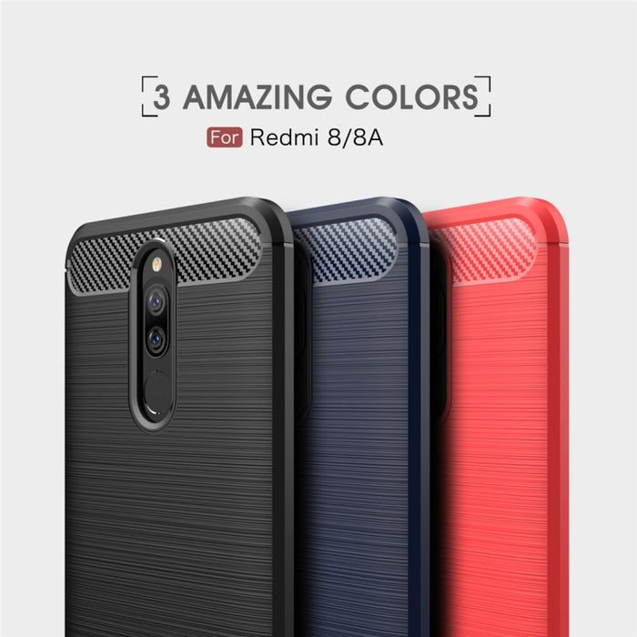 Para Xiaomi Redmi 8 Funda de TPU de fibra de carbono con textura cepillada