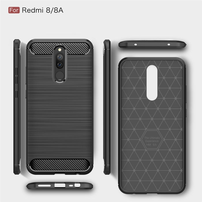 Para Xiaomi Redmi 8 Funda de TPU de fibra de carbono con textura cepillada