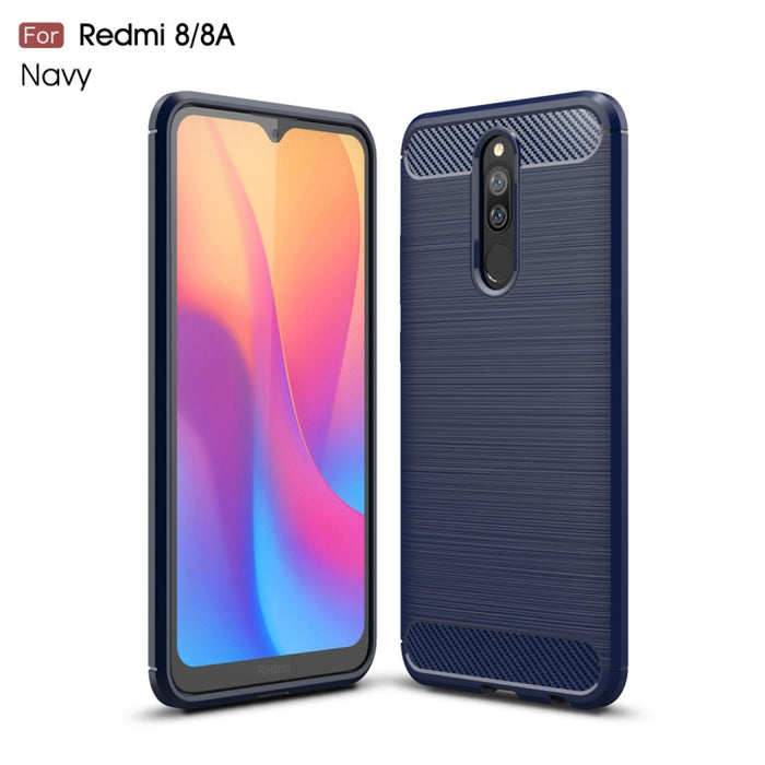 Para Xiaomi Redmi 8 Funda de TPU de fibra de carbono con textura cepillada