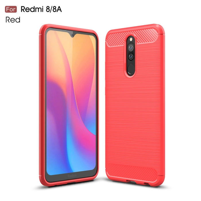 Para Xiaomi Redmi 8 Funda de TPU de fibra de carbono con textura cepillada