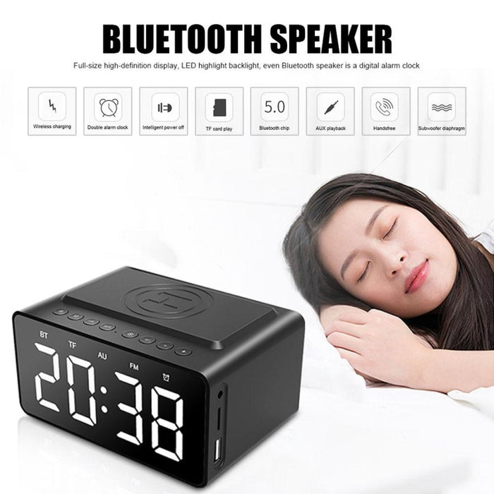 AEC BT508 Altavoz Bluetooth de carga inalámbrica Reloj despertador LED Altavoz tres en uno del banco de energía