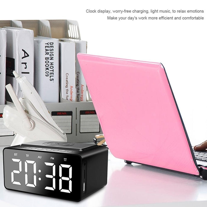 AEC BT508 Altavoz Bluetooth de carga inalámbrica Reloj despertador LED Altavoz tres en uno del banco de energía