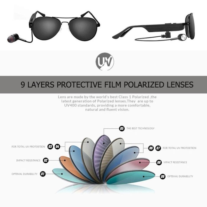 A8 Auricular inalámbrico Bluetooth Auriculares Gafas de sol Auriculares de música Gafas inteligentes Auricular Manos libres con micrófono