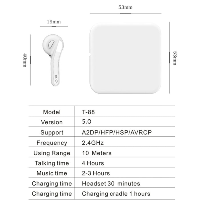 T88 Mini Touch Control Hifi Auriculares inalámbricos Bluetooth TWS Auriculares inalámbricos con caja de cargador