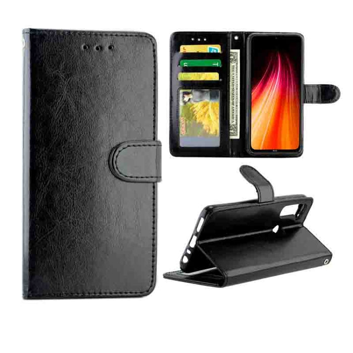Estuche protector con tapa horizontal de cuero con textura de caballo loco con soporte y ranuras para tarjetas y billetera y marco de fotos, For Huawei Enjoy 10, For Xiaomi Note10/CC9 Pro, For Xiaomi Redmi Note 8T, For Xiaomi Redmi 8/Redmi 8A          ...