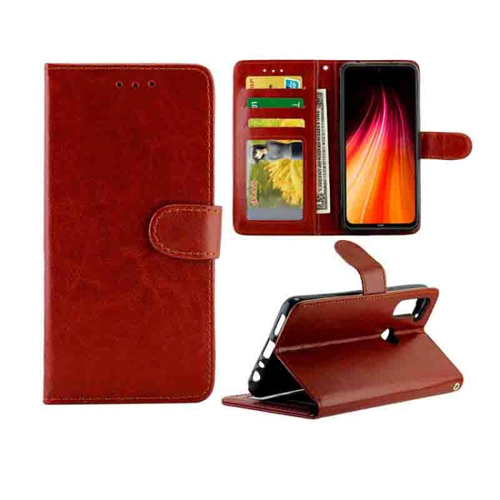 Estuche protector con tapa horizontal de cuero con textura de caballo loco con soporte y ranuras para tarjetas y billetera y marco de fotos, For Huawei Enjoy 10, For Xiaomi Note10/CC9 Pro, For Xiaomi Redmi Note 8T, For Xiaomi Redmi 8/Redmi 8A          ...
