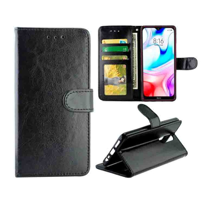Estuche protector con tapa horizontal de cuero con textura de caballo loco con soporte y ranuras para tarjetas y billetera y marco de fotos, For Huawei Enjoy 10, For Xiaomi Note10/CC9 Pro, For Xiaomi Redmi Note 8T, For Xiaomi Redmi 8/Redmi 8A          ...
