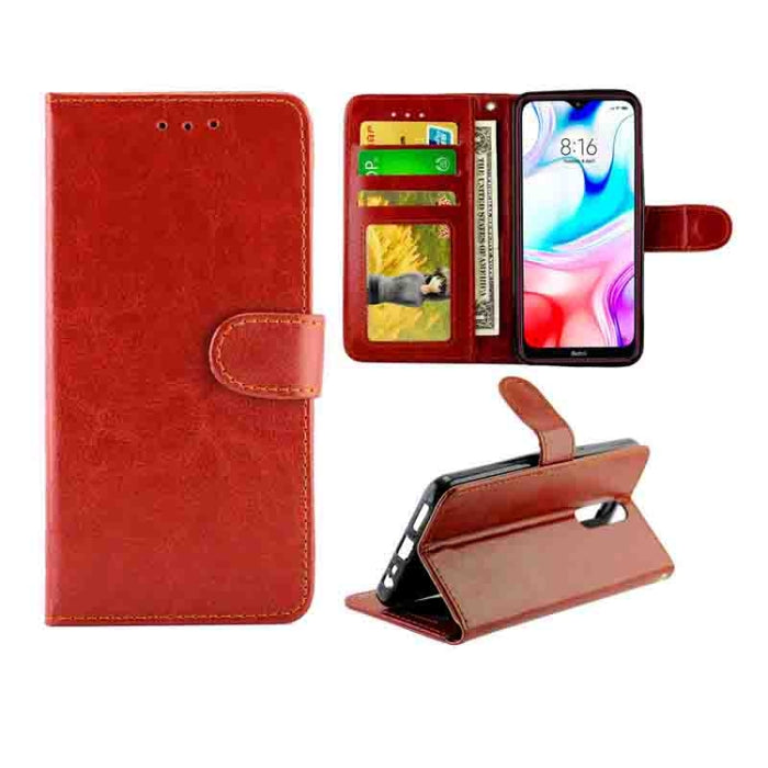 Estuche protector con tapa horizontal de cuero con textura de caballo loco con soporte y ranuras para tarjetas y billetera y marco de fotos, For Huawei Enjoy 10, For Xiaomi Note10/CC9 Pro, For Xiaomi Redmi Note 8T, For Xiaomi Redmi 8/Redmi 8A          ...