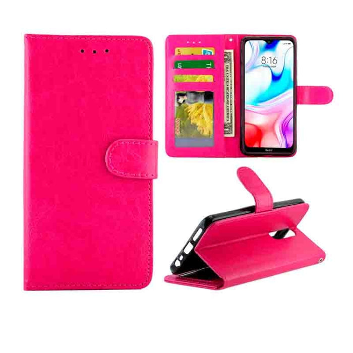 Estuche protector con tapa horizontal de cuero con textura de caballo loco con soporte y ranuras para tarjetas y billetera y marco de fotos, For Huawei Enjoy 10, For Xiaomi Note10/CC9 Pro, For Xiaomi Redmi Note 8T, For Xiaomi Redmi 8/Redmi 8A          ...