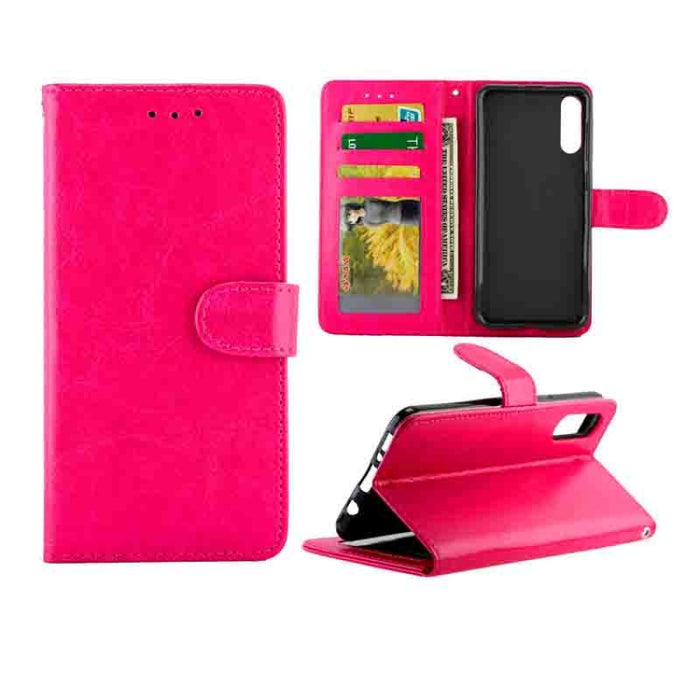 Estuche protector con tapa horizontal de cuero con textura de caballo loco con soporte y ranuras para tarjetas y billetera y marco de fotos, For Huawei Enjoy 10, For Xiaomi Note10/CC9 Pro, For Xiaomi Redmi Note 8T, For Xiaomi Redmi 8/Redmi 8A          ...