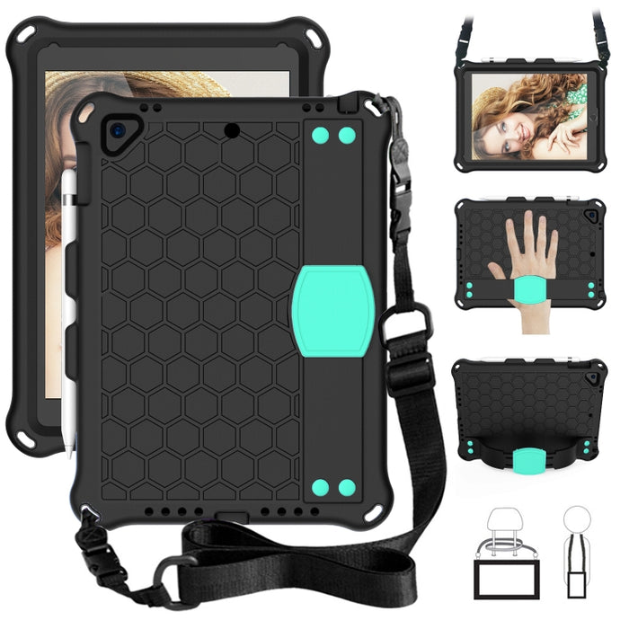 Diseño de nido de abeja EVA + PC Cáscara protectora plana anticaída de cuatro esquinas con correas, For iPad 9.7 2017/2018