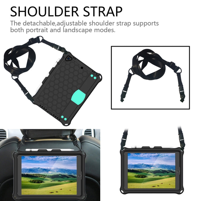 Diseño de nido de abeja EVA + PC Cáscara protectora plana anticaída de cuatro esquinas con correas, For iPad 9.7 2017/2018