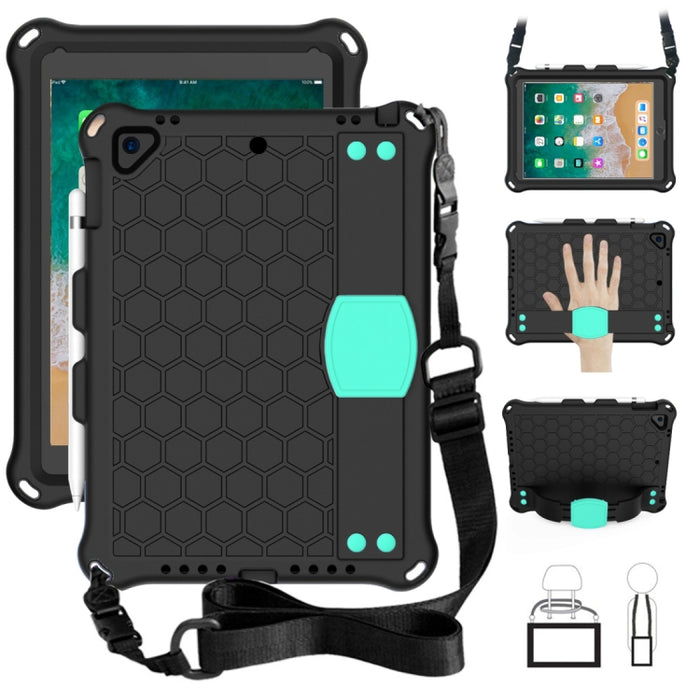Diseño de nido de abeja EVA + PC Cáscara protectora plana anticaída de cuatro esquinas con correas, For iPad 9.7 2017/2018