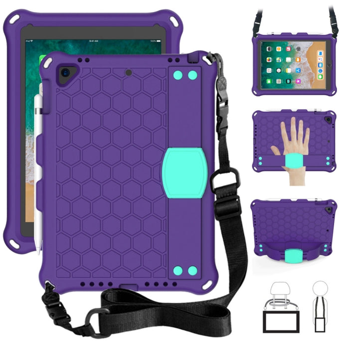 Diseño de nido de abeja EVA + PC Cáscara protectora plana anticaída de cuatro esquinas con correas, For iPad 9.7 2017/2018