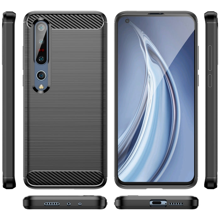 Para Xiaomi Mi 10 / 10 Pro Funda de TPU de fibra de carbono con textura cepillada, For Xiaomi Mi 10 / 10 Pro