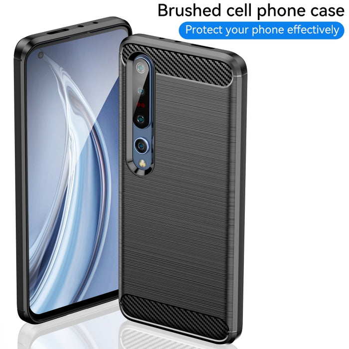 Para Xiaomi Mi 10 / 10 Pro Funda de TPU de fibra de carbono con textura cepillada, For Xiaomi Mi 10 / 10 Pro