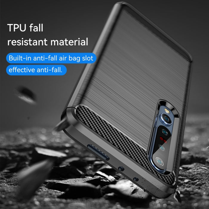 Para Xiaomi Mi 10 / 10 Pro Funda de TPU de fibra de carbono con textura cepillada, For Xiaomi Mi 10 / 10 Pro