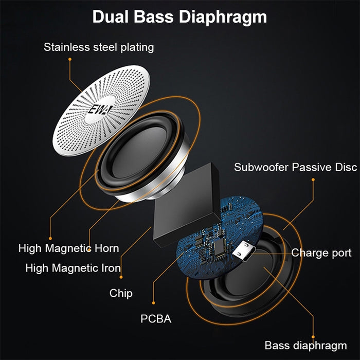 EWA A109M Altavoz portátil con Bluetooth Inalámbrico Heavy Bass Bomm Box Subwoofer Llamada de teléfono Sonido envolvente Altavoz de ducha Bluetooth
