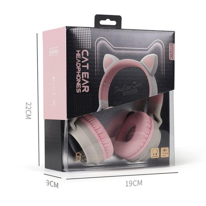 Cute Cat Ear Bluetooth 5.0 Auriculares Plegables en la oreja Estéreo Auriculares inalámbricos Auriculares con micrófono / Luz LED / Radio FM / Tarjeta TF