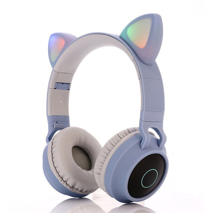 Cute Cat Ear Bluetooth 5.0 Auriculares Plegables en la oreja Estéreo Auriculares inalámbricos Auriculares con micrófono / Luz LED / Radio FM / Tarjeta TF