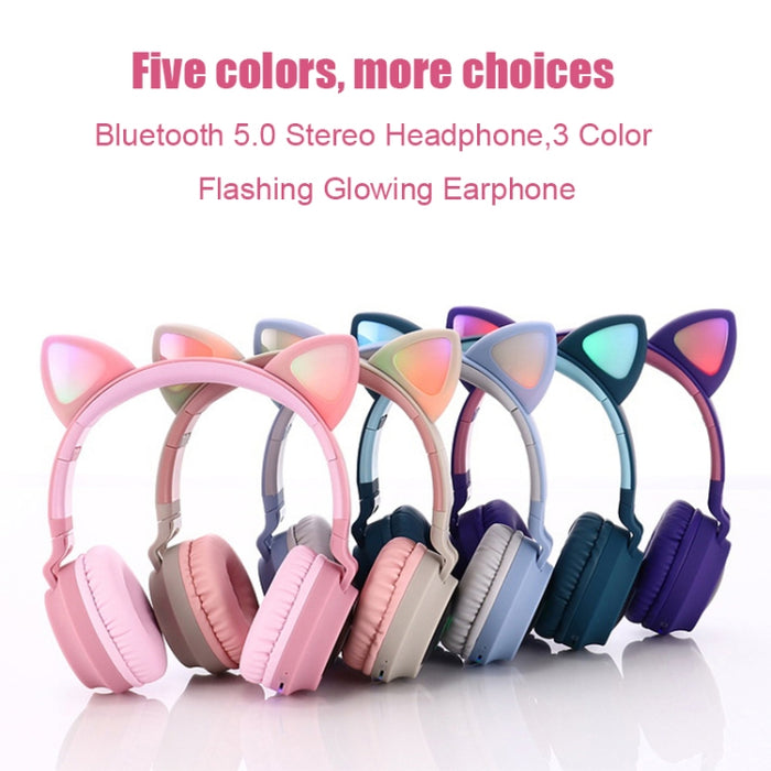 Cute Cat Ear Bluetooth 5.0 Auriculares Plegables en la oreja Estéreo Auriculares inalámbricos Auriculares con micrófono / Luz LED / Radio FM / Tarjeta TF