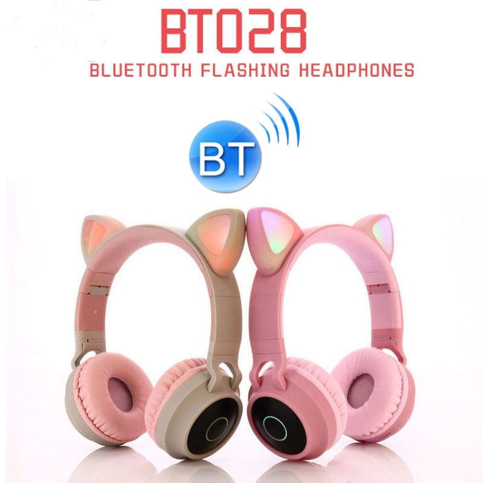 Cute Cat Ear Bluetooth 5.0 Auriculares Plegables en la oreja Estéreo Auriculares inalámbricos Auriculares con micrófono / Luz LED / Radio FM / Tarjeta TF