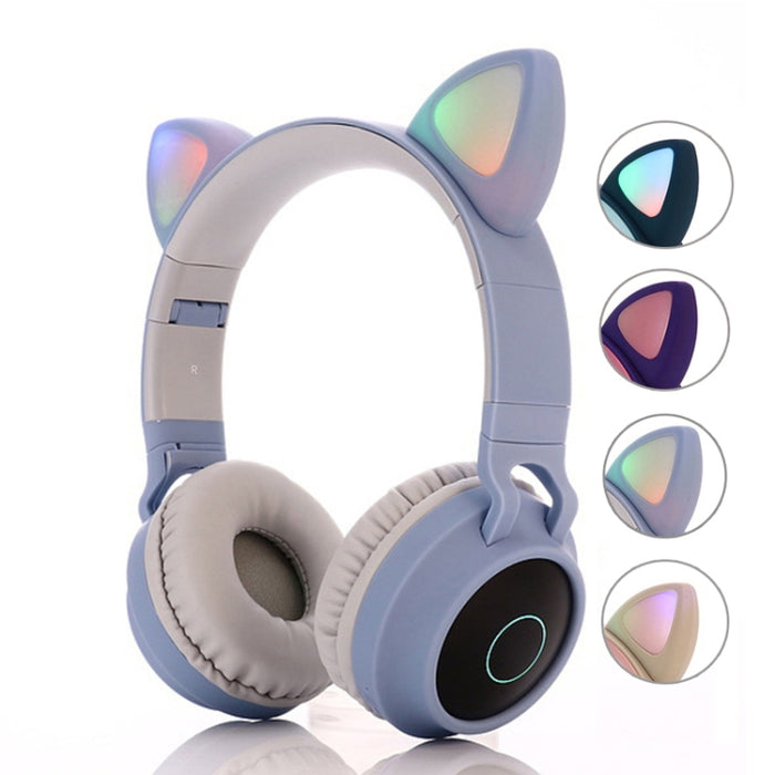 Cute Cat Ear Bluetooth 5.0 Auriculares Plegables en la oreja Estéreo Auriculares inalámbricos Auriculares con micrófono / Luz LED / Radio FM / Tarjeta TF