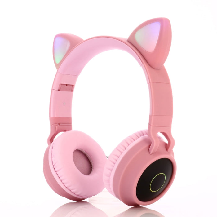 Cute Cat Ear Bluetooth 5.0 Auriculares Plegables en la oreja Estéreo Auriculares inalámbricos Auriculares con micrófono / Luz LED / Radio FM / Tarjeta TF