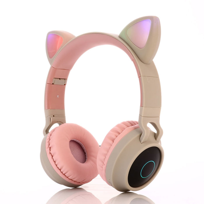 Cute Cat Ear Bluetooth 5.0 Auriculares Plegables en la oreja Estéreo Auriculares inalámbricos Auriculares con micrófono / Luz LED / Radio FM / Tarjeta TF