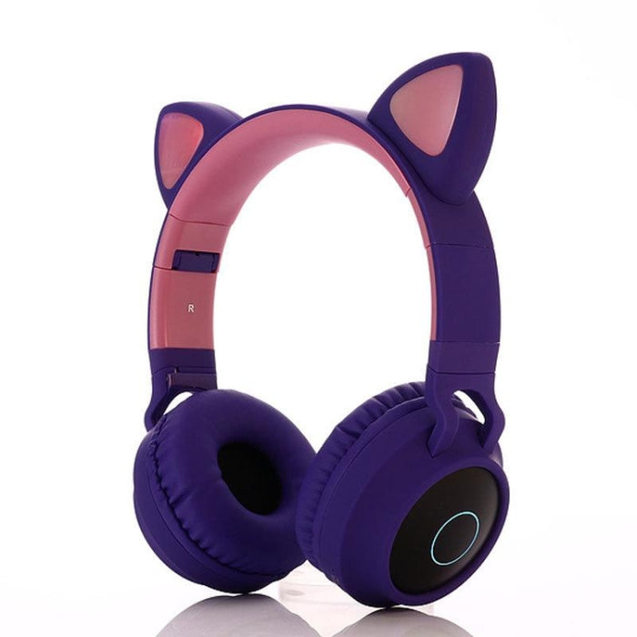 Cute Cat Ear Bluetooth 5.0 Auriculares Plegables en la oreja Estéreo Auriculares inalámbricos Auriculares con micrófono / Luz LED / Radio FM / Tarjeta TF