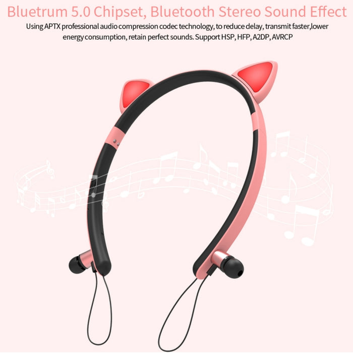 ZW29 Oreja de gato Sonido estéreo HIFI Moda Deportes portátiles al aire libre Auriculares inalámbricos Bluetooth con micrófono Luz LED brillante